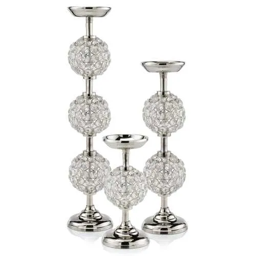 19" Pilar Triple Faux Crystal Ball Candleholder