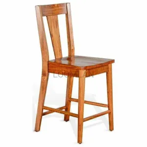 24" Slatback Solid Wood Counter Height Barstool in Cinnamon