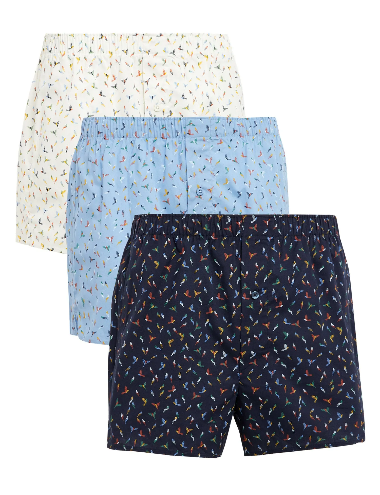 3pk Pure Cotton Bird Print Woven Boxers