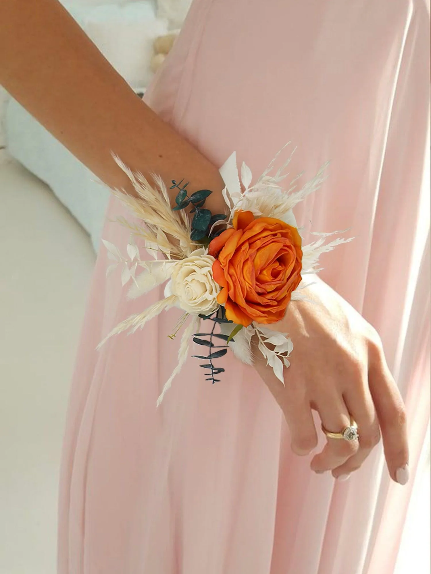 6Pcs Terracotta & Beige Wrist Corsage