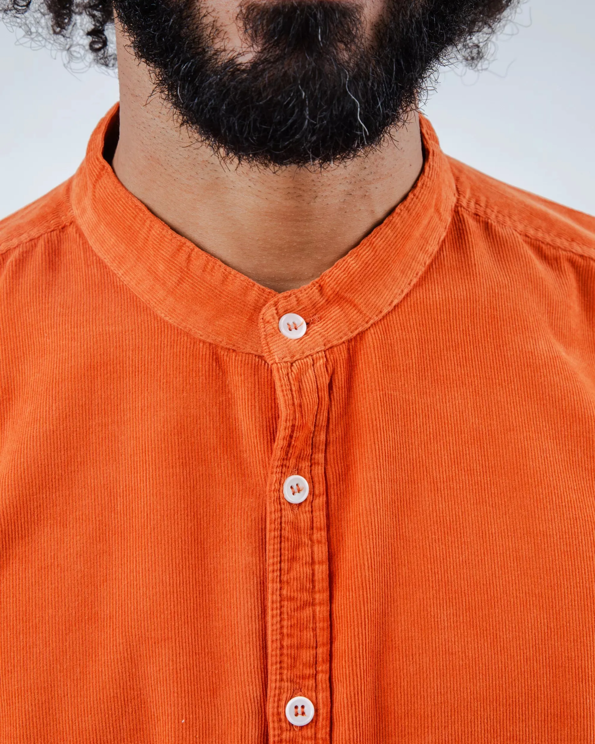 Babycord Japanese Mao Cotton Shirt Burnt Orange