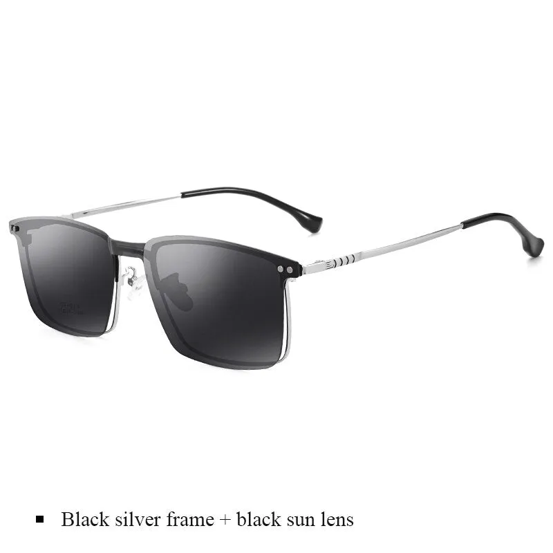 Bclear Men's Full Rim Square Alloy Frame Eyeglasses With Clip On Polarized Sunglasses Zt94016