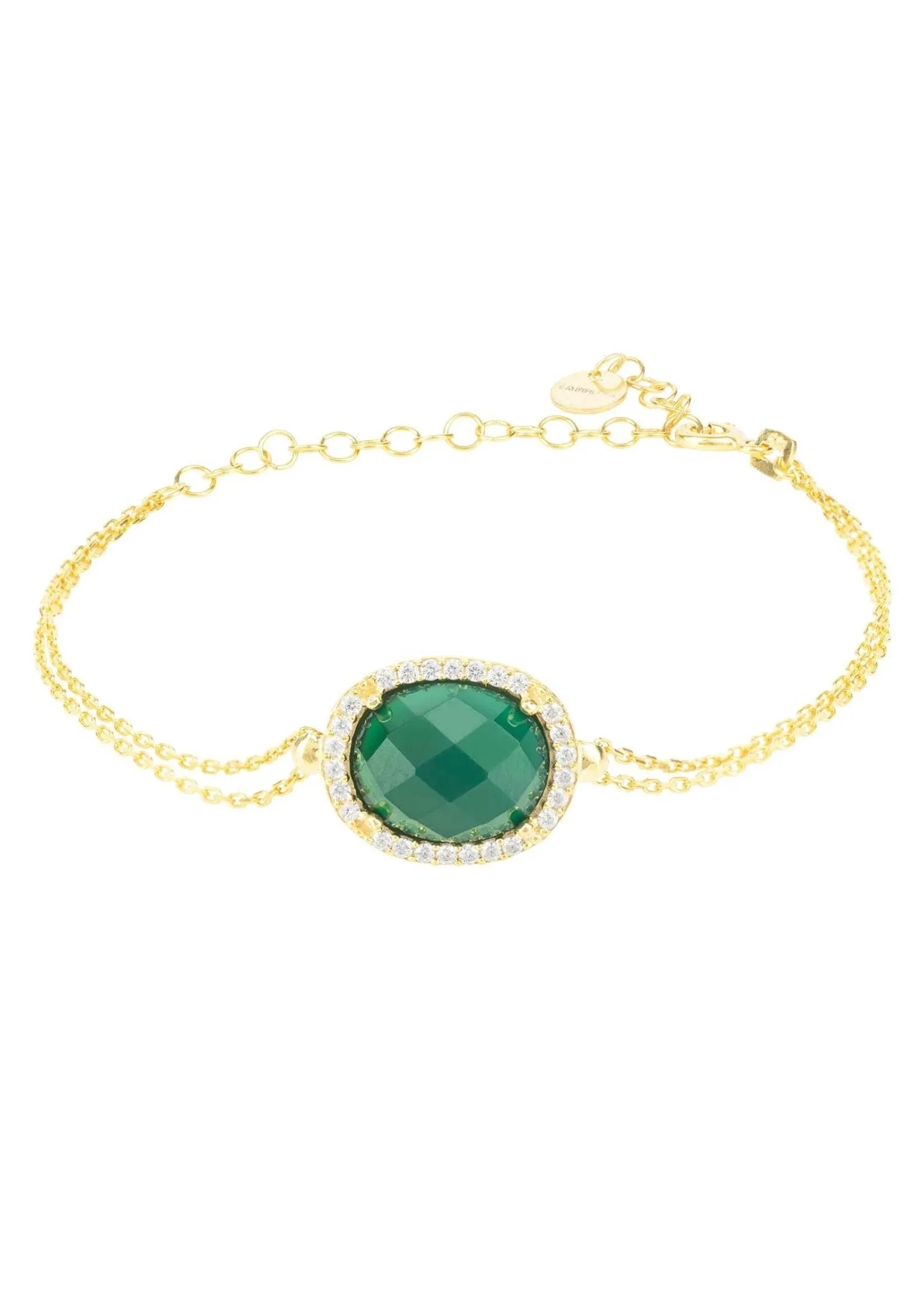 Beatrice Oval Gemstone Bracelet Gold Green Onyx