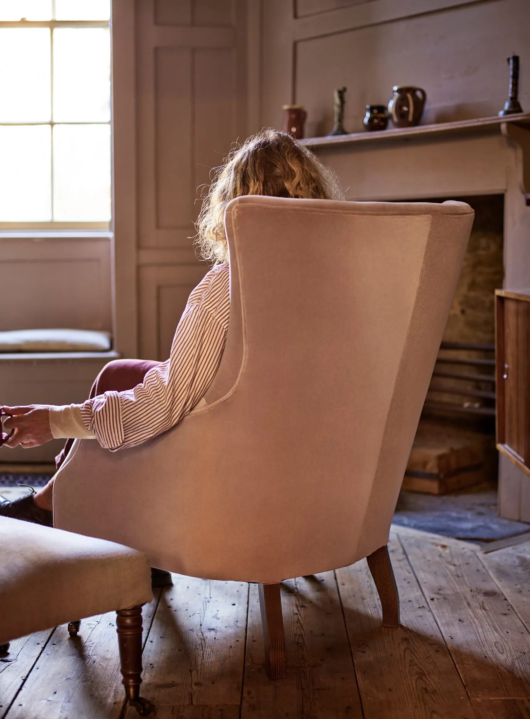 Bromley Wingback Chair, Clover Velvet (Black Legs)