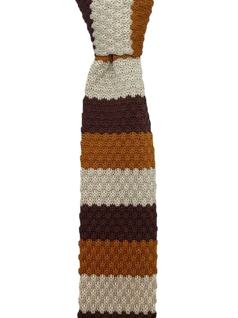 Brown, Burnt Orange and Ivory Striped Knit Tie