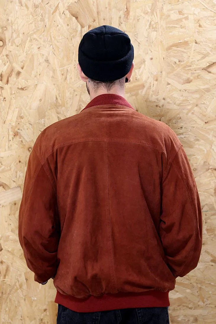 Burnt Orange Suede Bomber Jacket