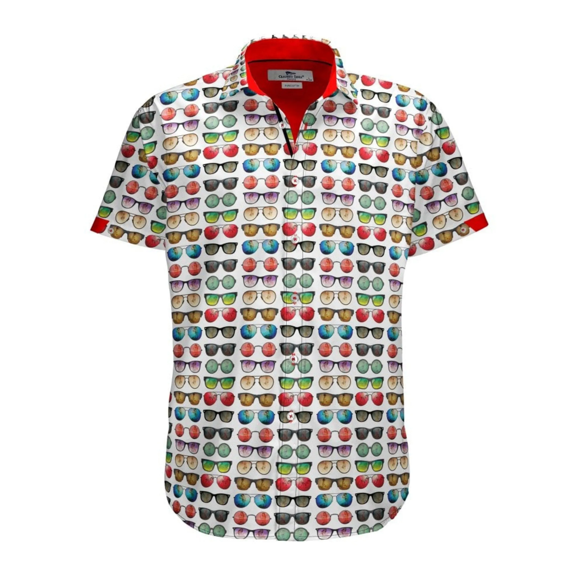 Claudio Lugli Slim 100% Satin Cotton Short Sleeve Shirt Sunglasses Print CP6437