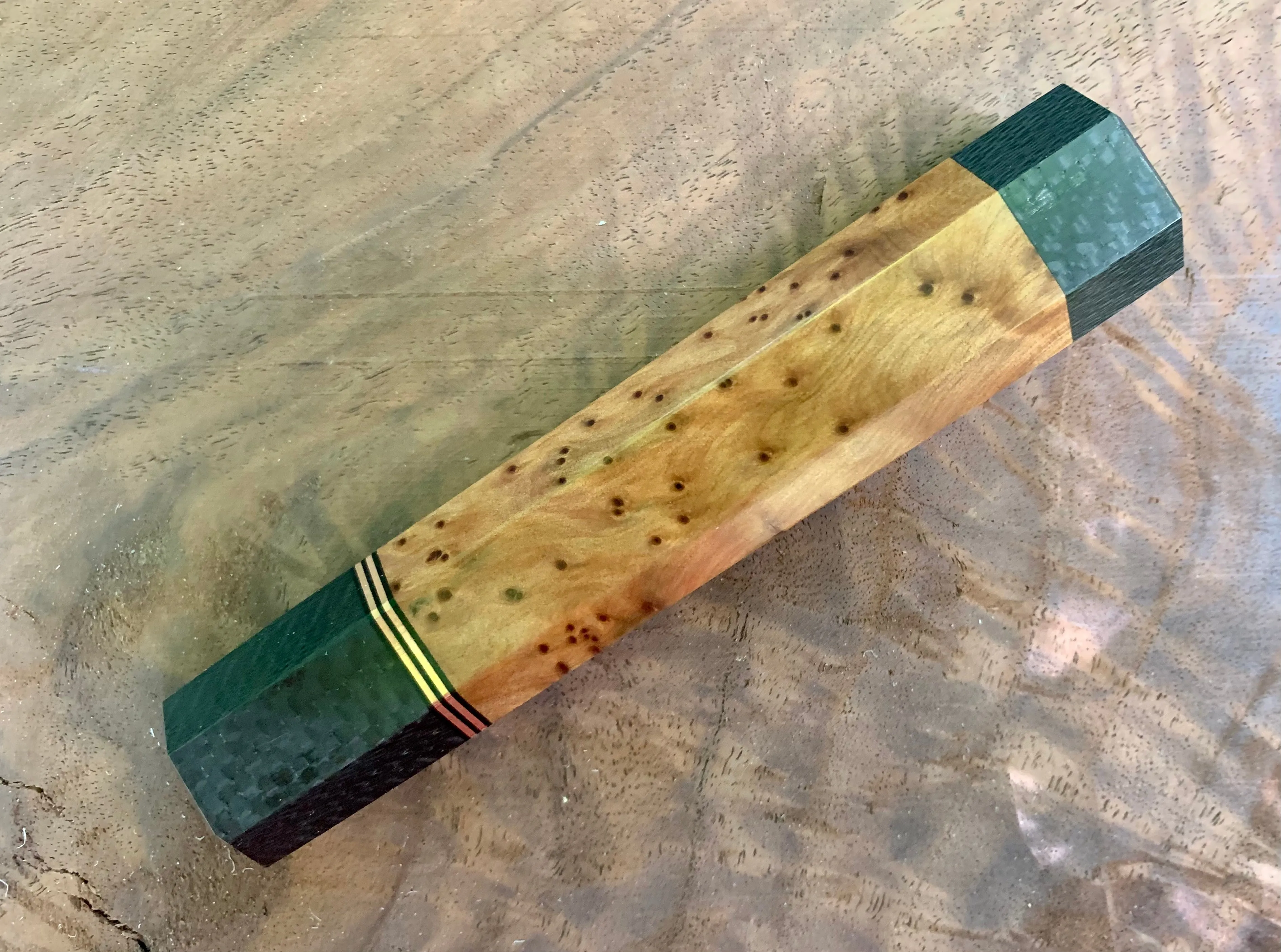 Custom Japanese Knife handle (wa handle) - Thuya Burl and Carbon Fiber