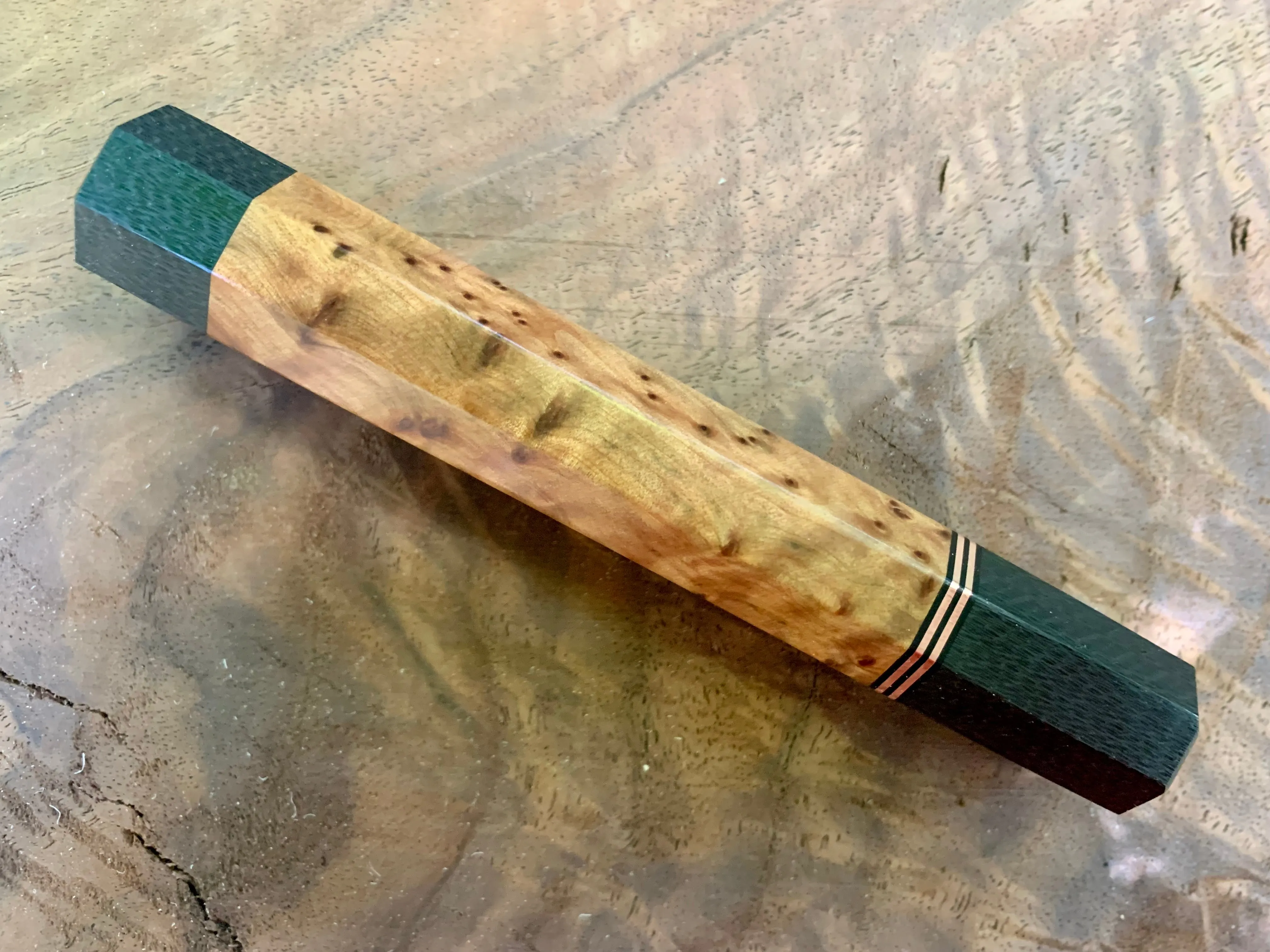 Custom Japanese Knife handle (wa handle) - Thuya Burl and Carbon Fiber