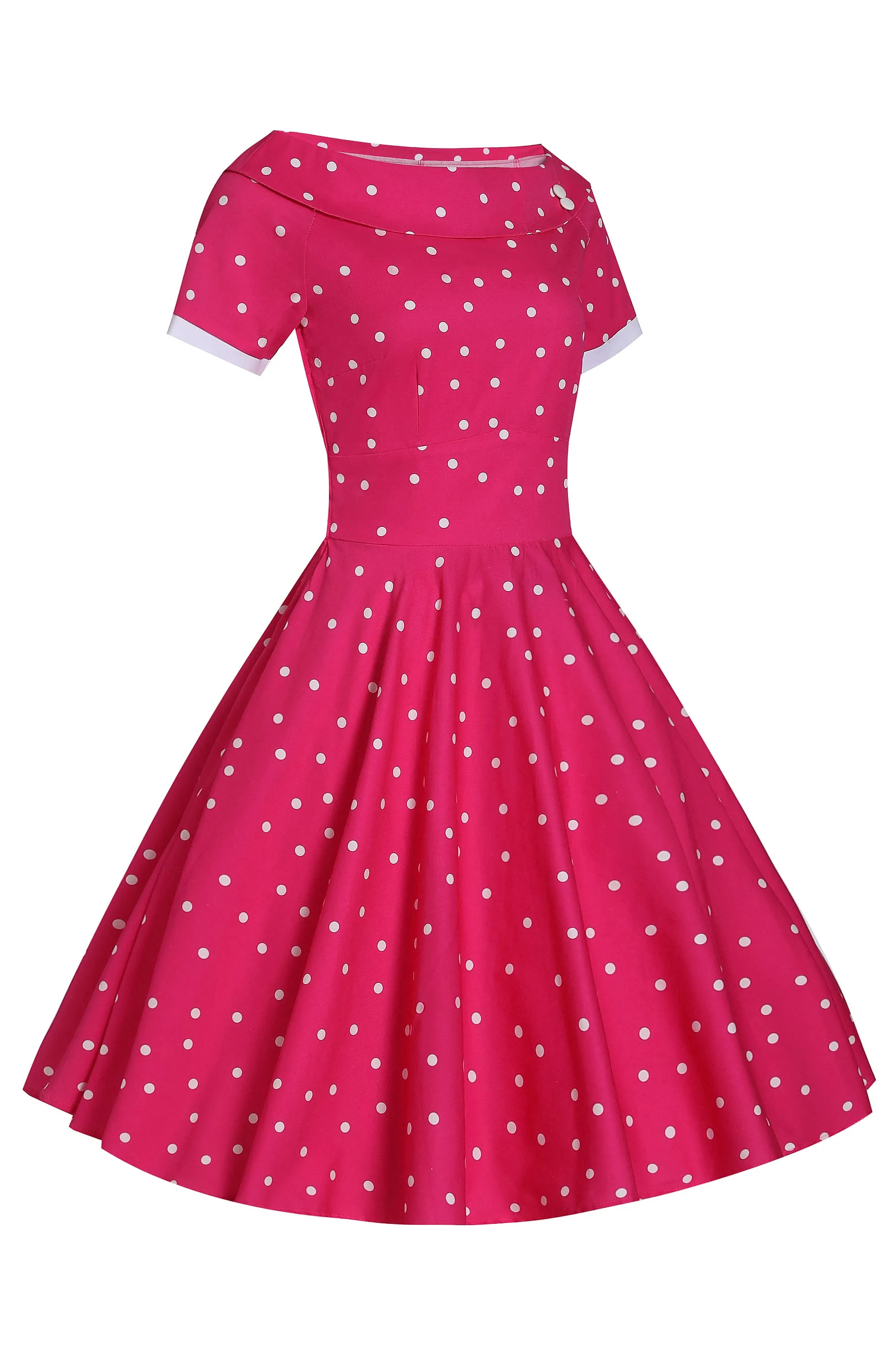 Darlene Hot Pink Polka Dot Swing Dress