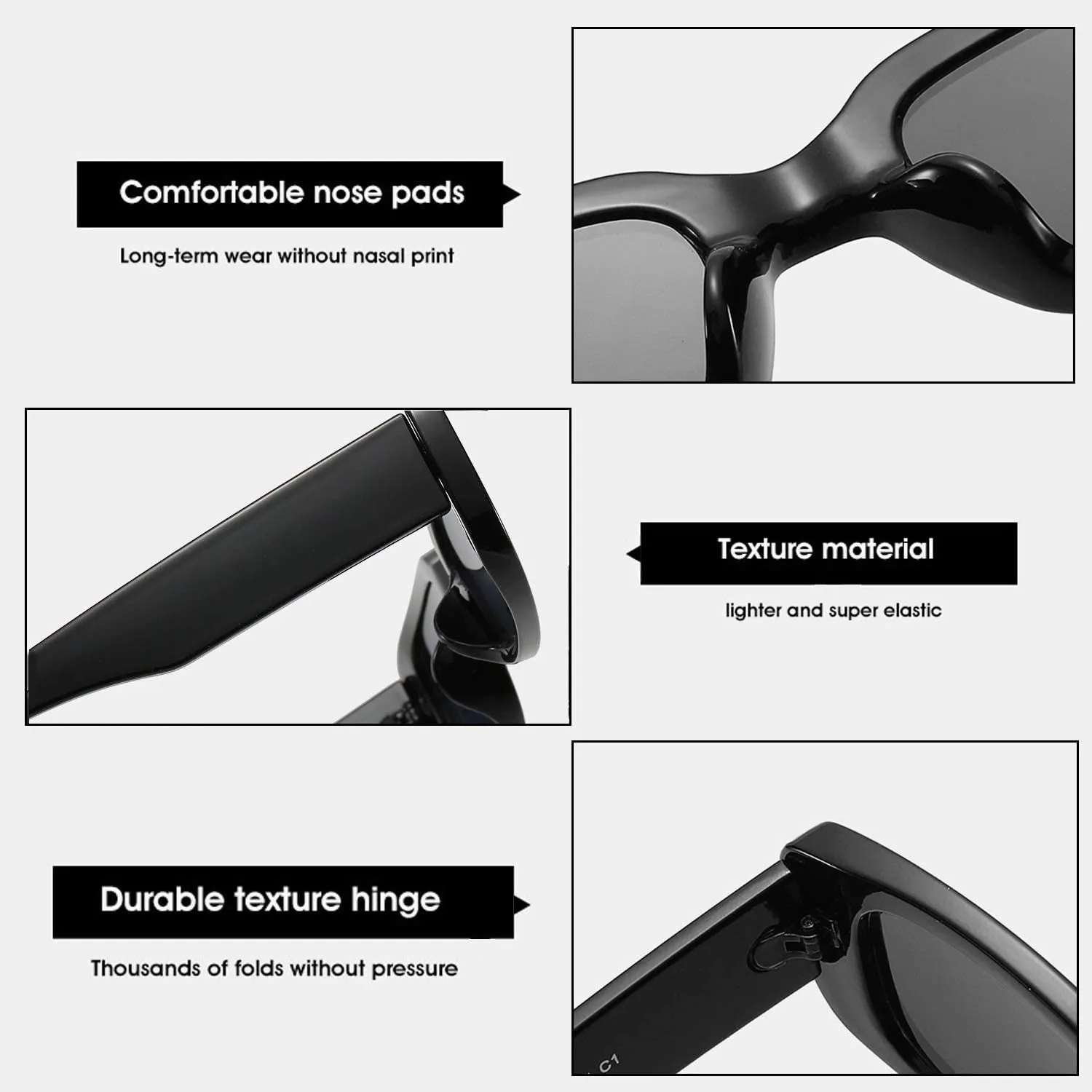 ELEGANTE Rectanglular Sunglasses for Women Retro Driving Sunlgasses Vintage Fashion Narrow Square Frame UV400 Protection (C1 - BLACK)