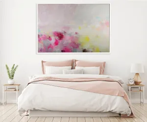 Extra large modern pink wall art, Landscape print, large abstract painting print, pink and yellow painting, acrylic abstract painting