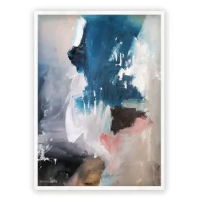 Framed vertical blue & pink abstract wall art print