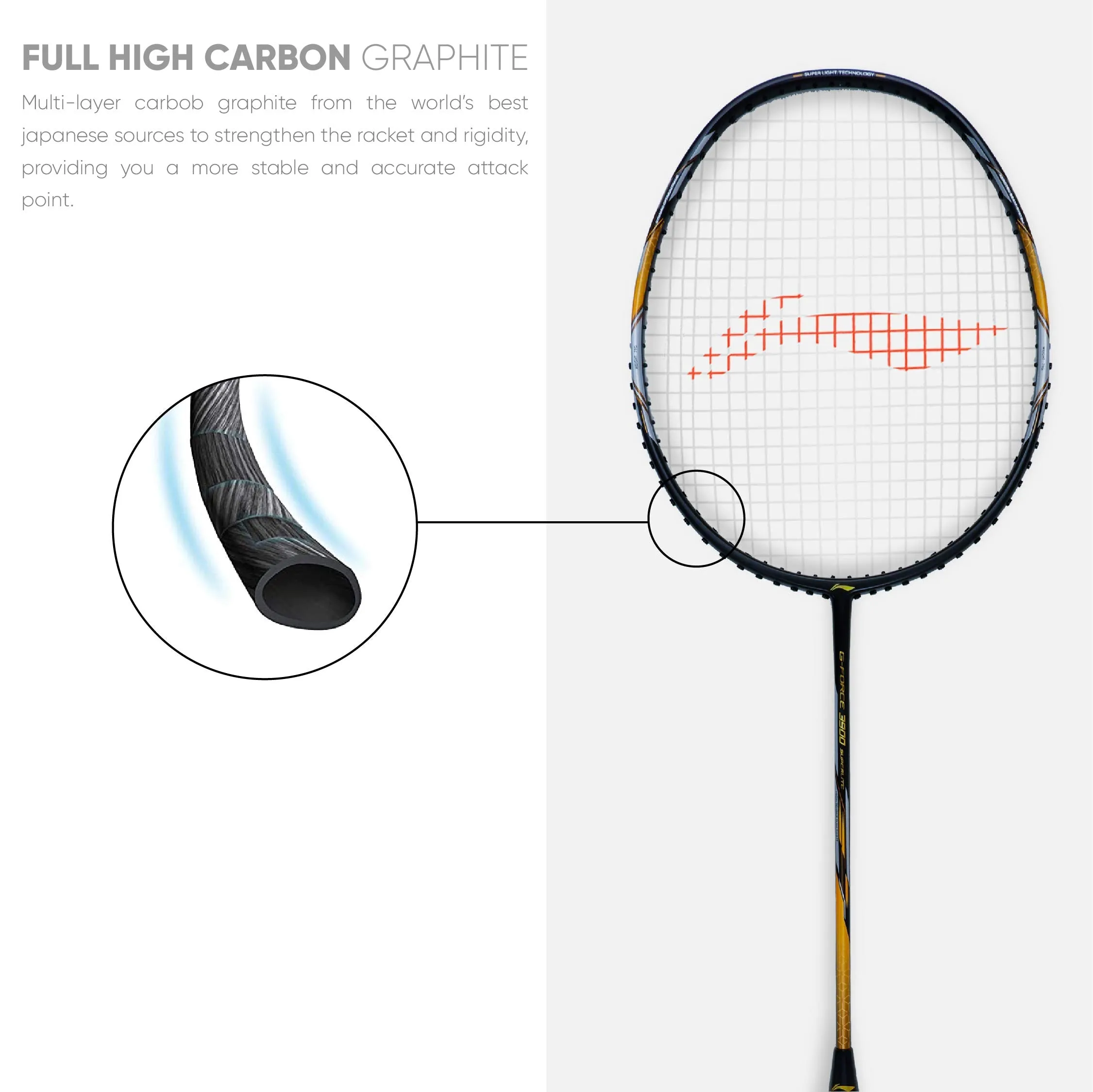 G-Force 3900 Superlite Carbon Fibre Strung Badminton Racket (Black | Gold | G4 - 4 1/2 inches)