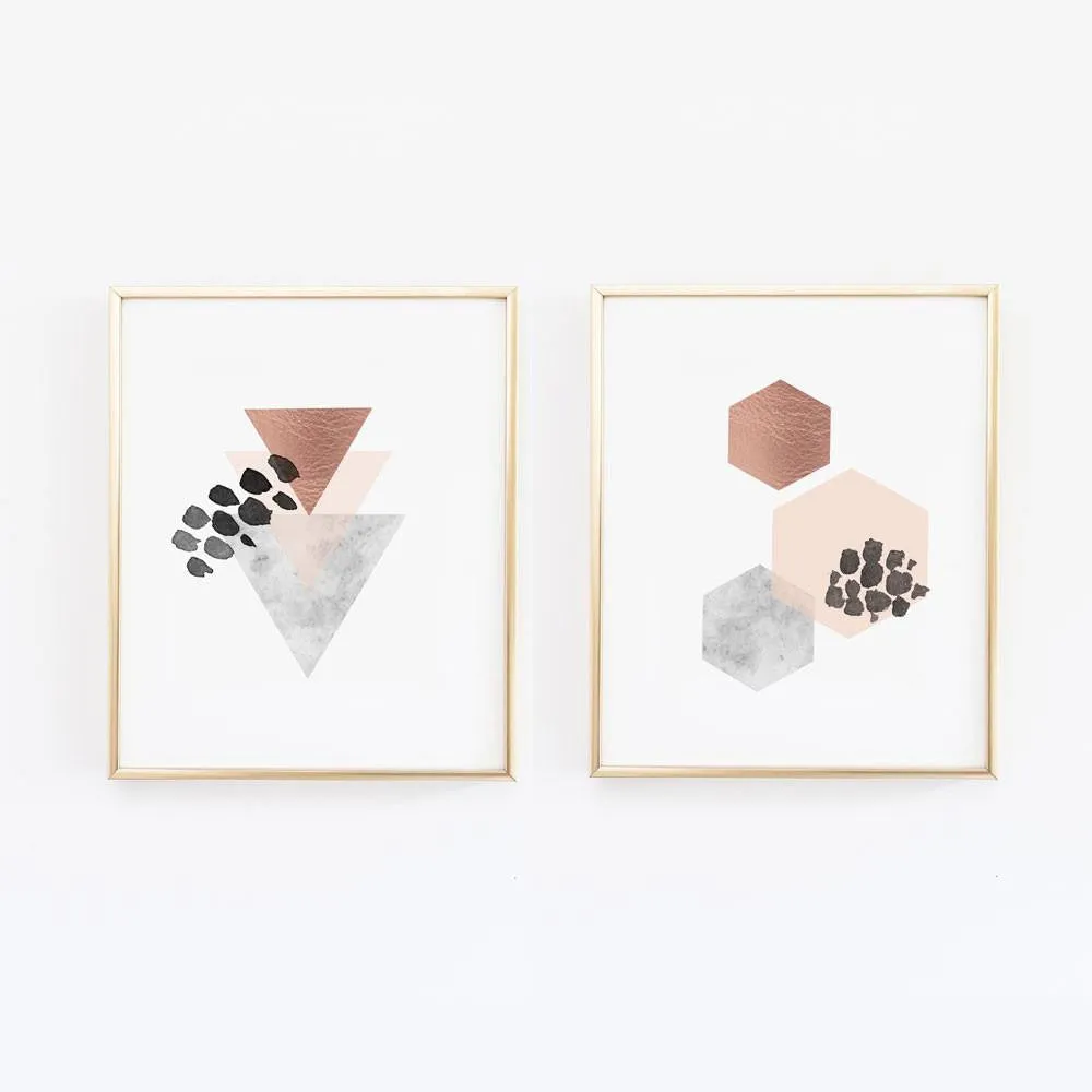 Geo Scandinavian Copper Wall Art - Set of Two