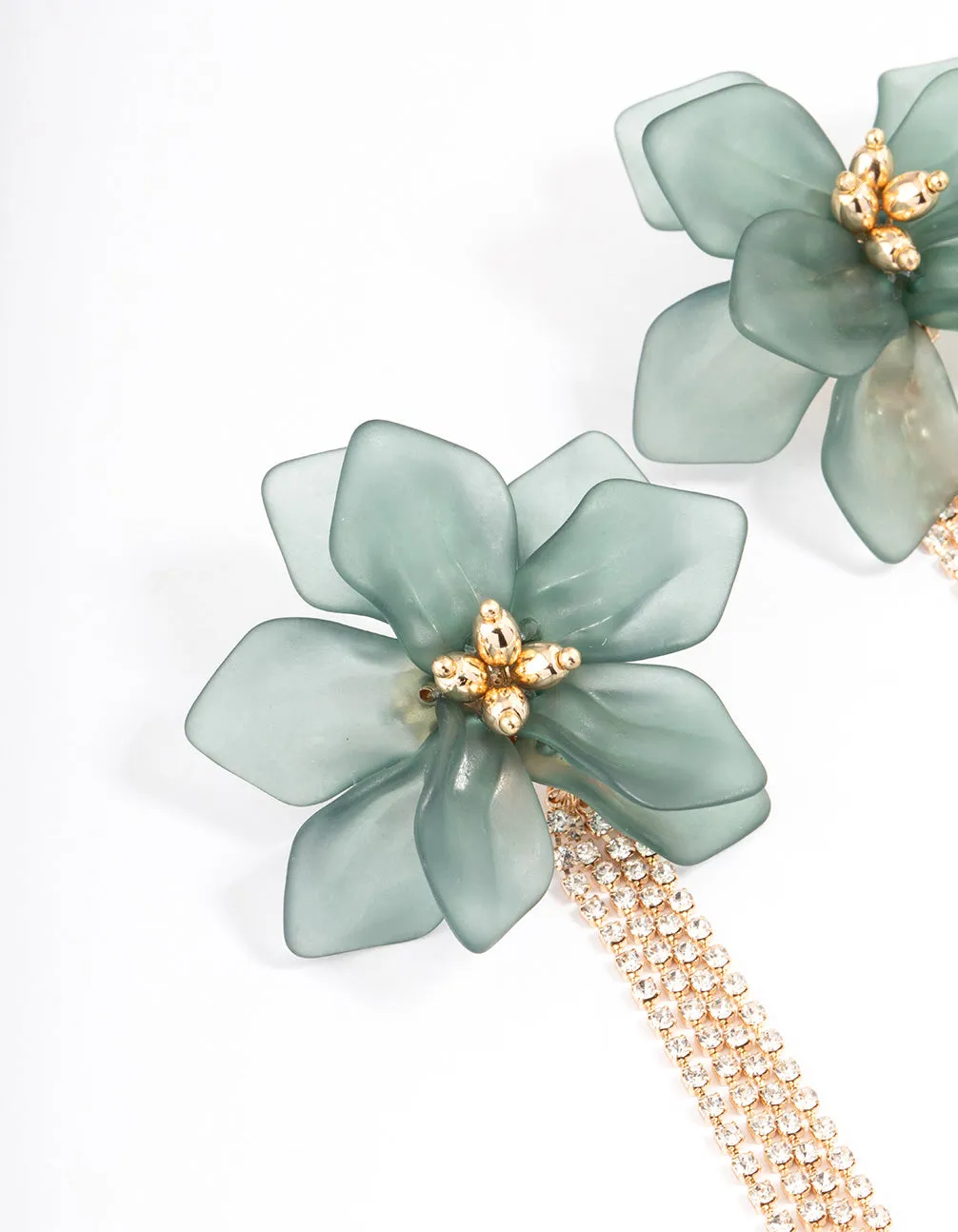 Gold Big Flower Cupchain Drop Earrings