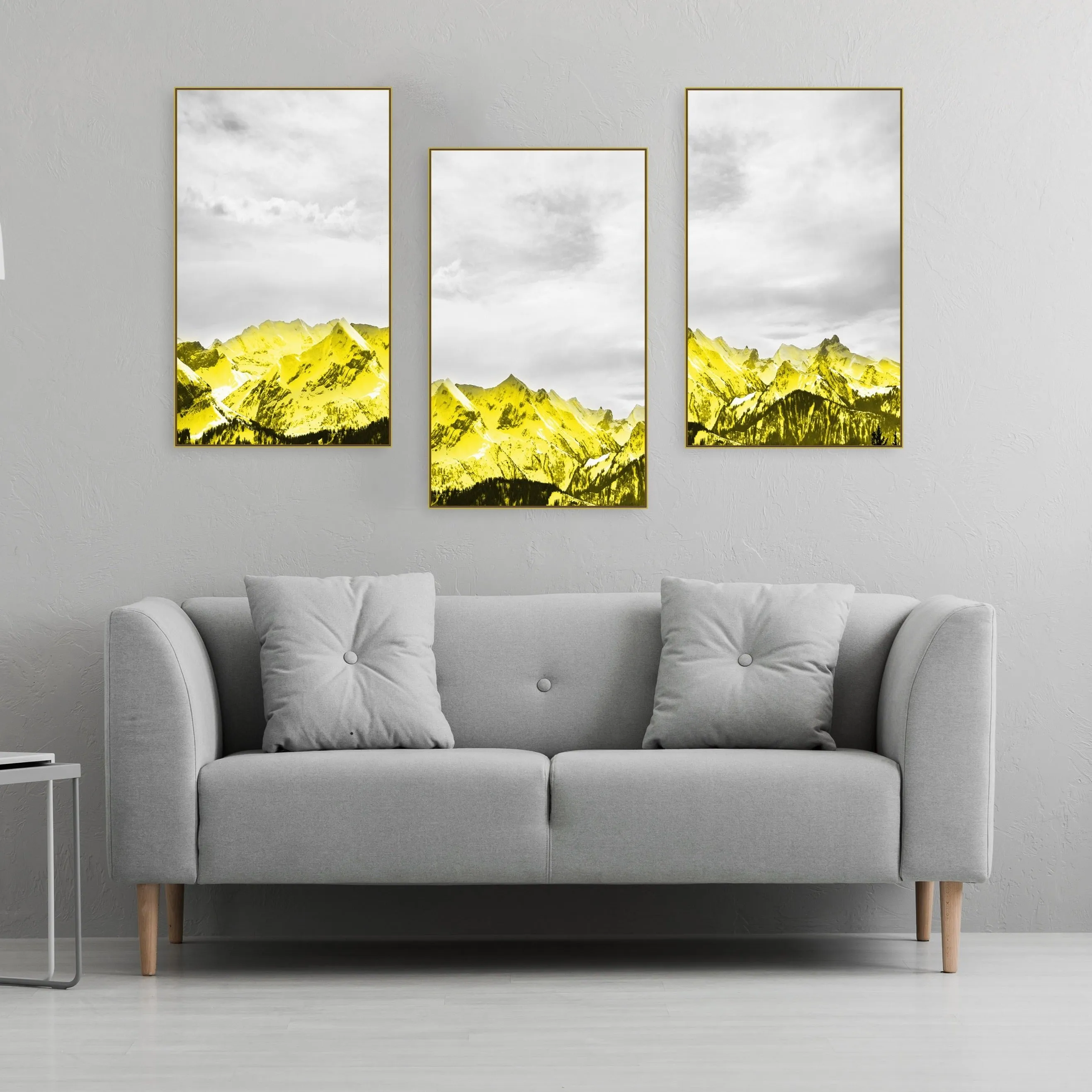 Gold mountains wall art, set of 3 prints canvas paintings, wall pictures mountains, nature wall art, mountain art print