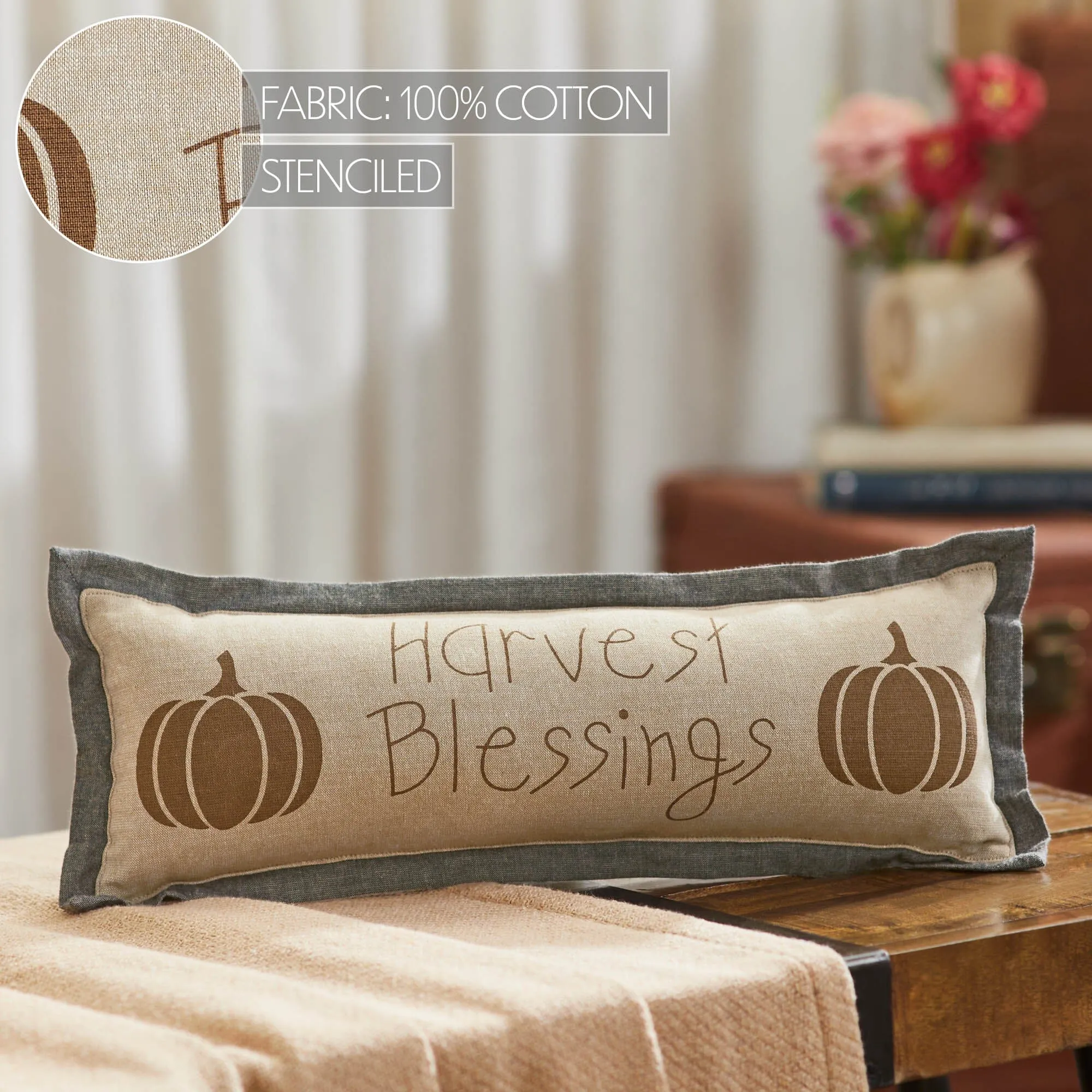 Harvest Blessings Pumpkin Pillow 5x15"