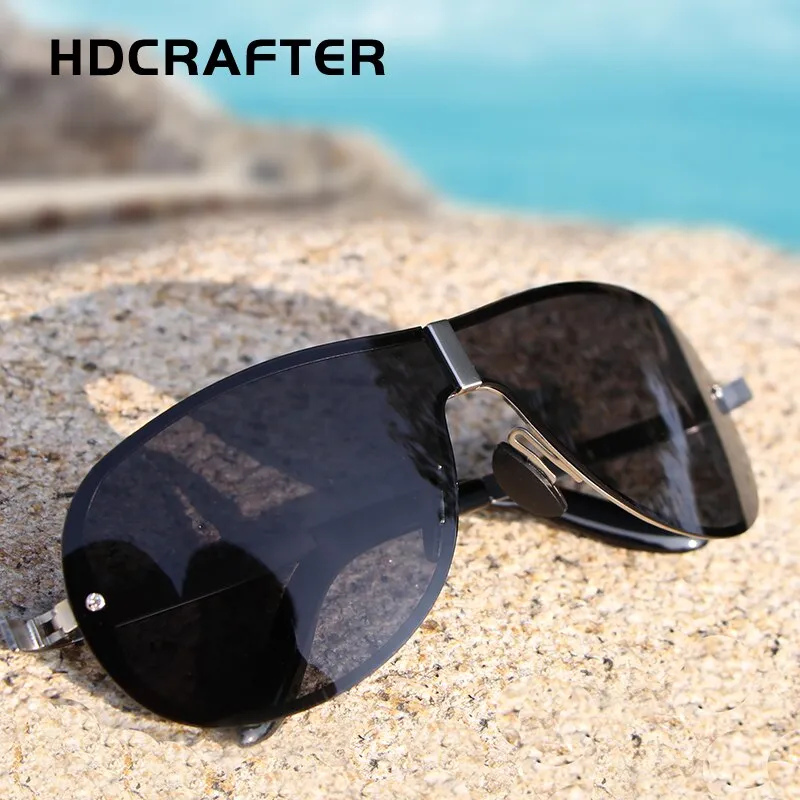 Hdcrafter Men's Full Rim Rectangle Oval Alloy Frame Polarized Sunglasses