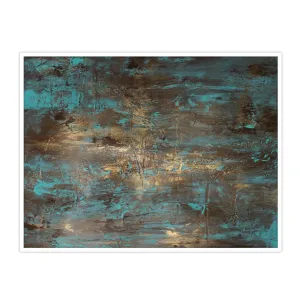 Horizontal teal & gold abstract wall art print