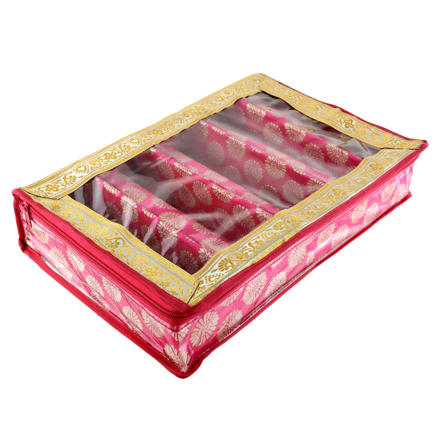 Kuber Industries Carry Design Brocade Hardboard Five Rod Bangle Box (Pink) -CTKTC38802