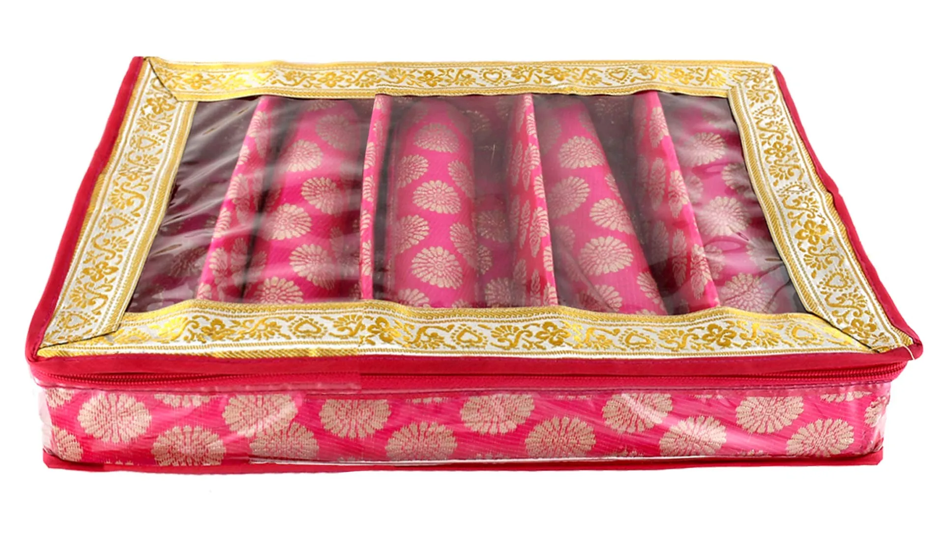 Kuber Industries Carry Design Brocade Hardboard Five Rod Bangle Box (Pink) -CTKTC38802