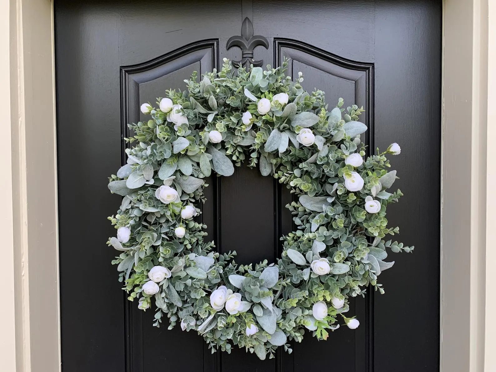 Lamb's Ear and Eucalyptus Wreath with Mini Ranunculus