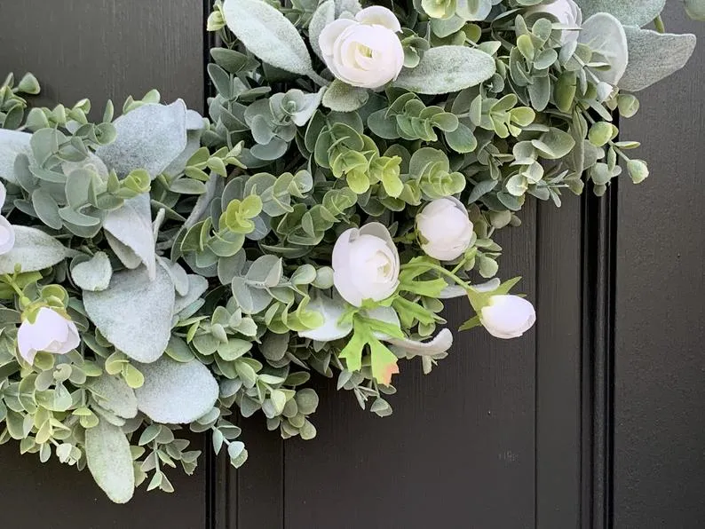 Lamb's Ear and Eucalyptus Wreath with Mini Ranunculus