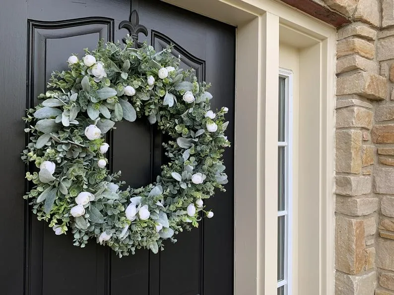 Lamb's Ear and Eucalyptus Wreath with Mini Ranunculus