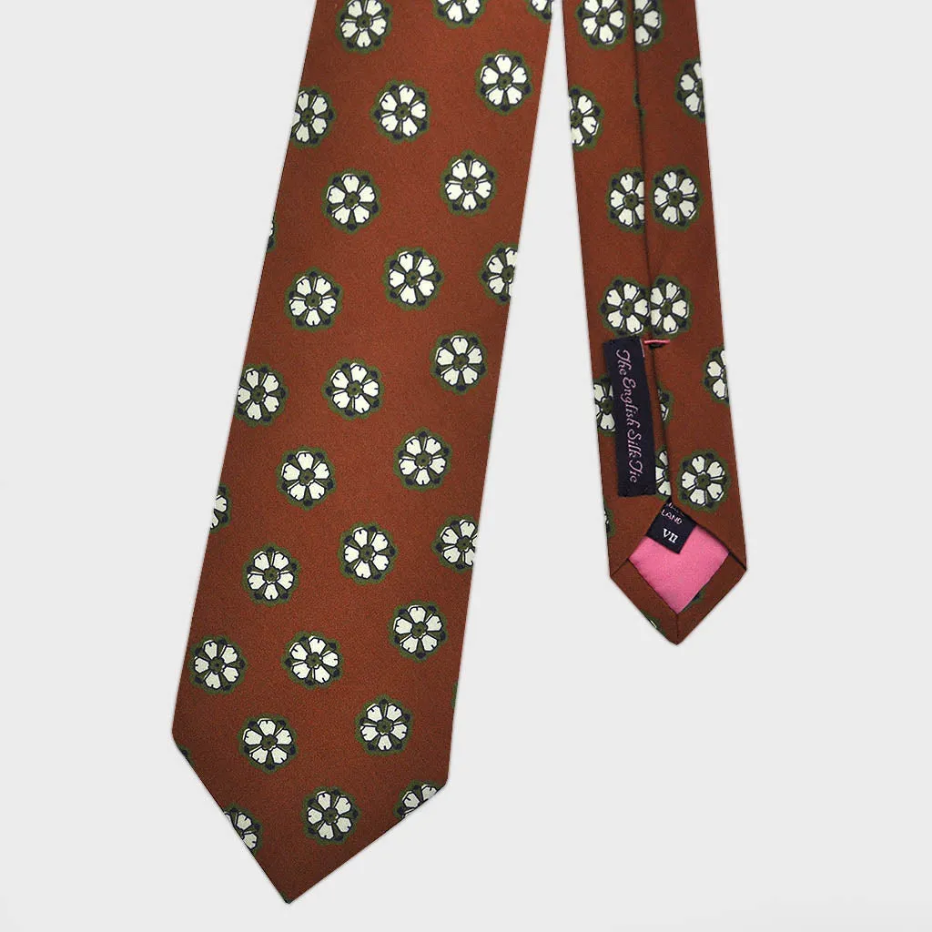 Lovely Little Floret Silk Tie in Rusty Brown & Olive