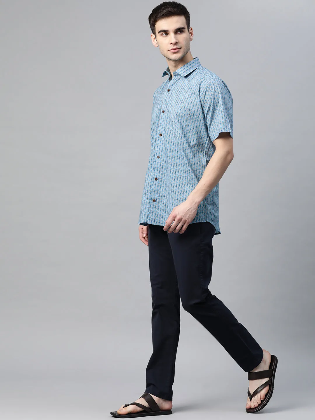 Men's Grey Cotton Half Sleeves Shirt - Taantav