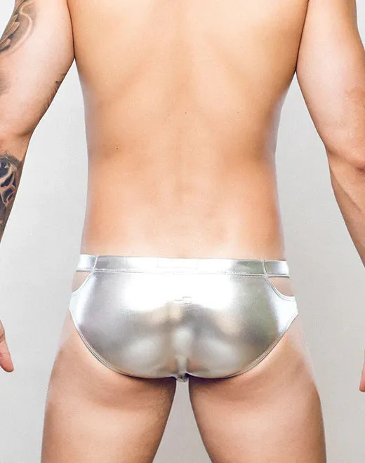 METALUX Silver Foil Cutout Swim Brief