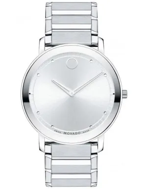 Movado Mens Sapphire Dress Watch - Stainless Steel Case – Silver Soleil Dial