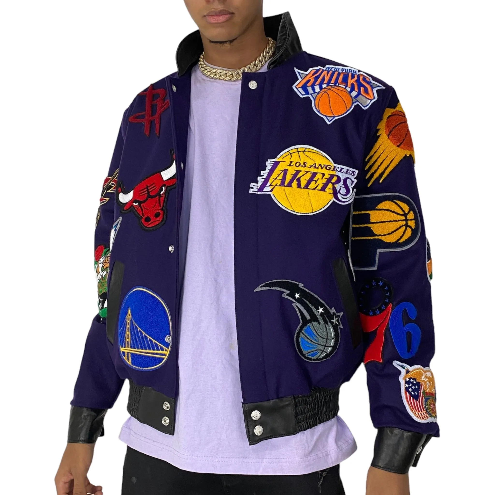 NBA COLLAGE WOOL & LEATHER JACKET Purple