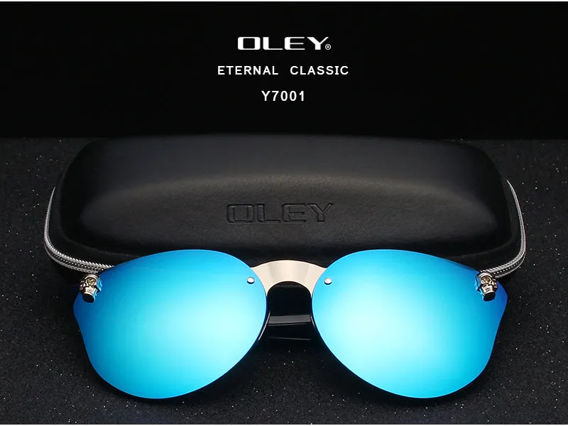 Oley Luxury Brand Women Gothic Mirror Sunglasses Skull Frame Metal Temple Y7001