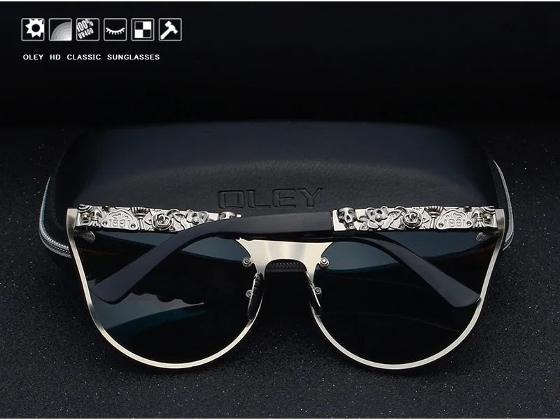 Oley Luxury Brand Women Gothic Mirror Sunglasses Skull Frame Metal Temple Y7001