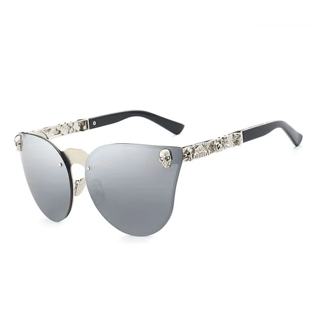 Oley Luxury Brand Women Gothic Mirror Sunglasses Skull Frame Metal Temple Y7001