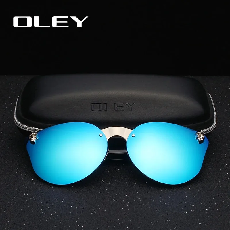 Oley Luxury Brand Women Gothic Mirror Sunglasses Skull Frame Metal Temple Y7001