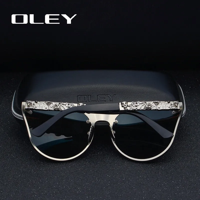 Oley Luxury Brand Women Gothic Mirror Sunglasses Skull Frame Metal Temple Y7001