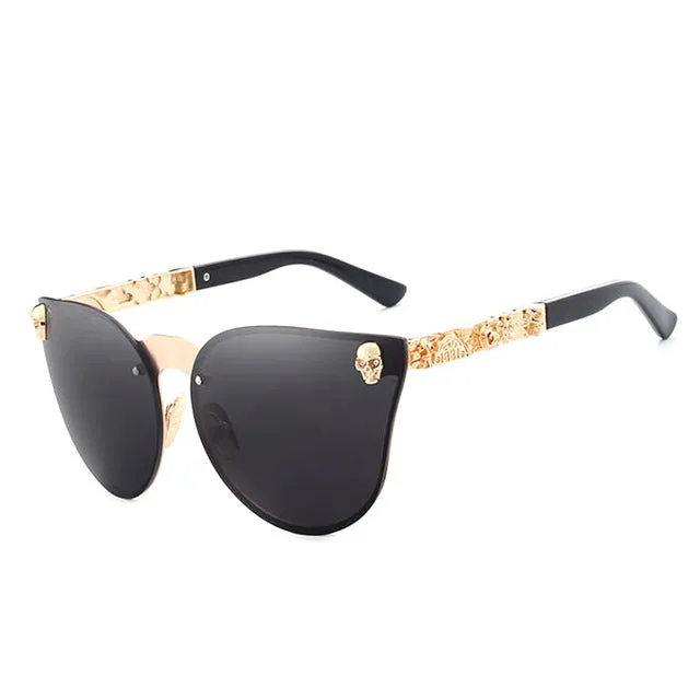 Oley Luxury Brand Women Gothic Mirror Sunglasses Skull Frame Metal Temple Y7001