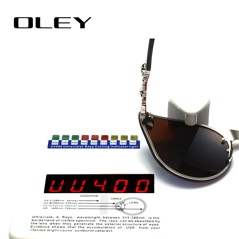 Oley Luxury Brand Women Gothic Mirror Sunglasses Skull Frame Metal Temple Y7001