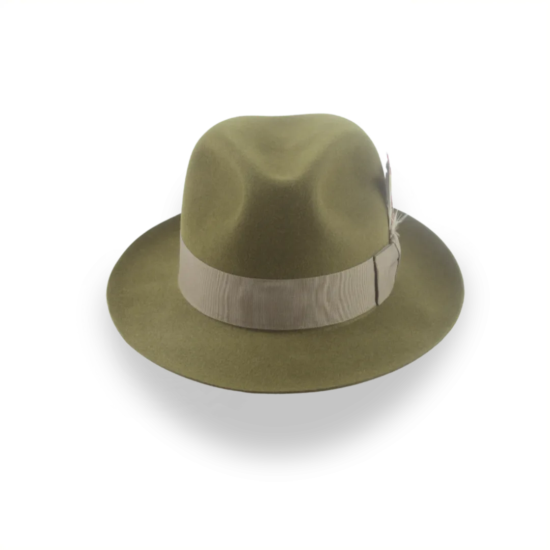 Olive Green Medium Brim Trilby Fedora in Fur Felt | The Phoenix