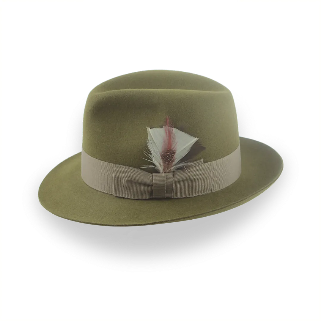 Olive Green Medium Brim Trilby Fedora in Fur Felt | The Phoenix