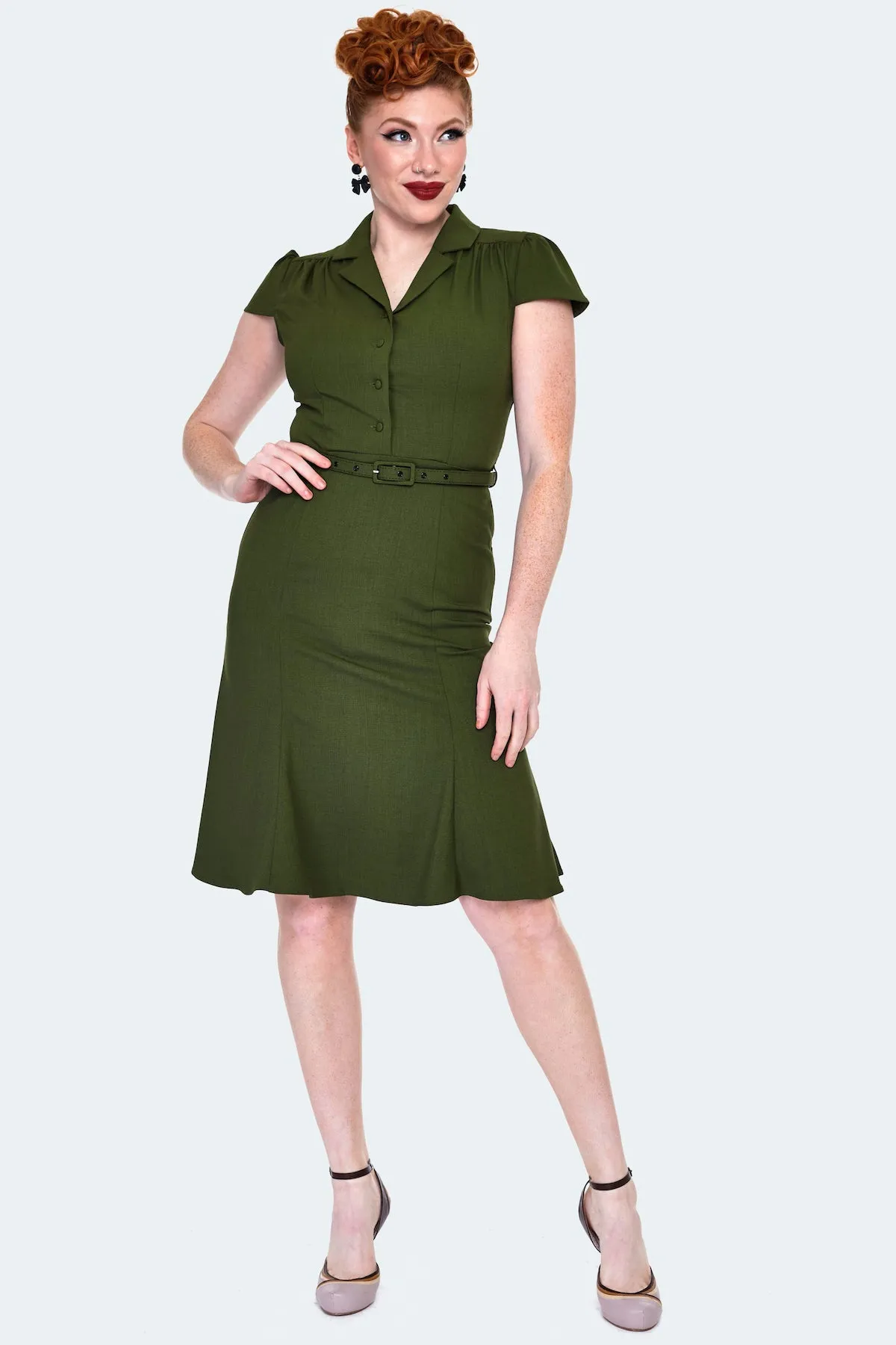 Olive Green Shirtwaist Dress by Voodoo Vixen