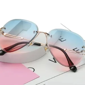 Oversized rimless blue and pink gradient aviators