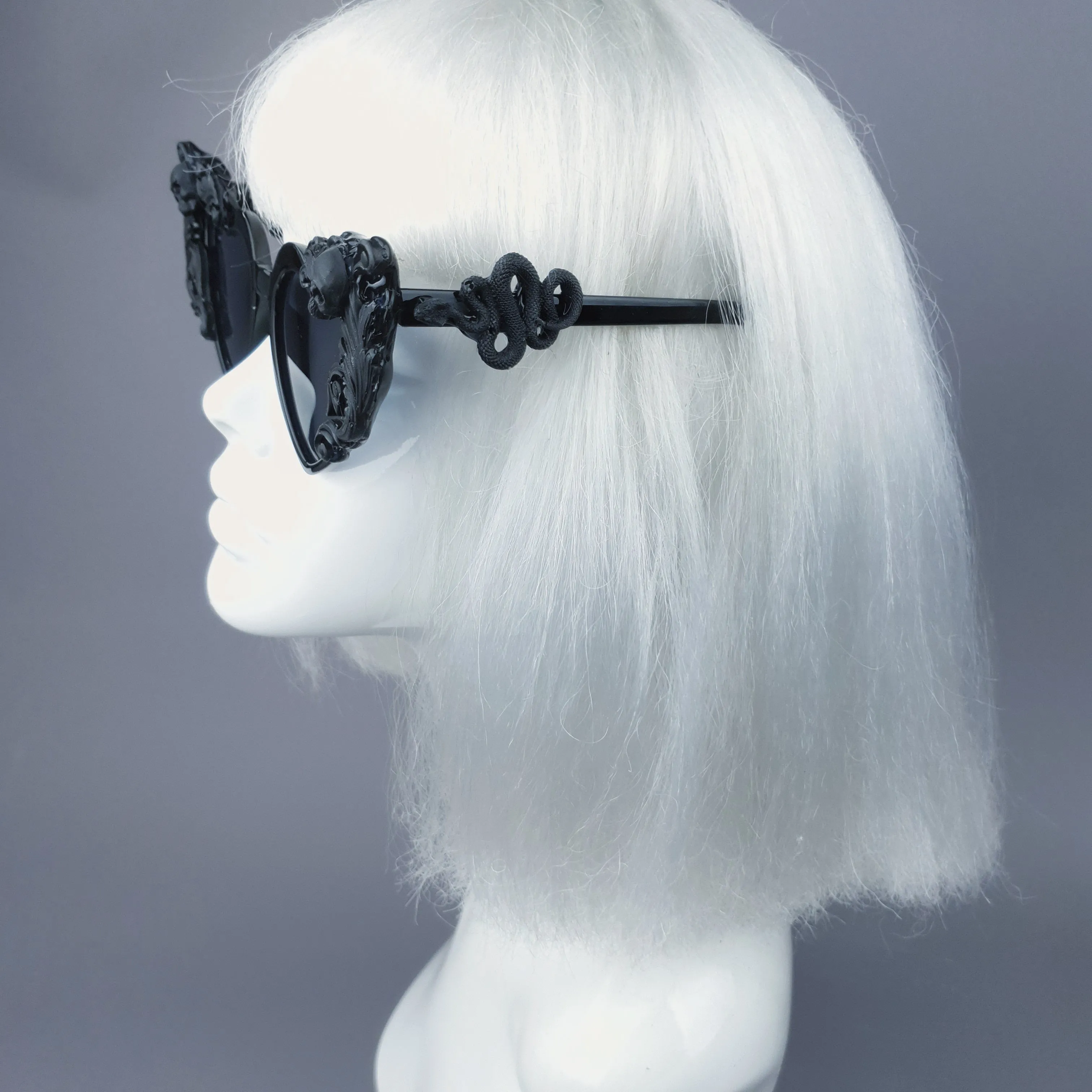 "Heart Breaker" Black Filigree Skull Heart Shaped Sunglasses