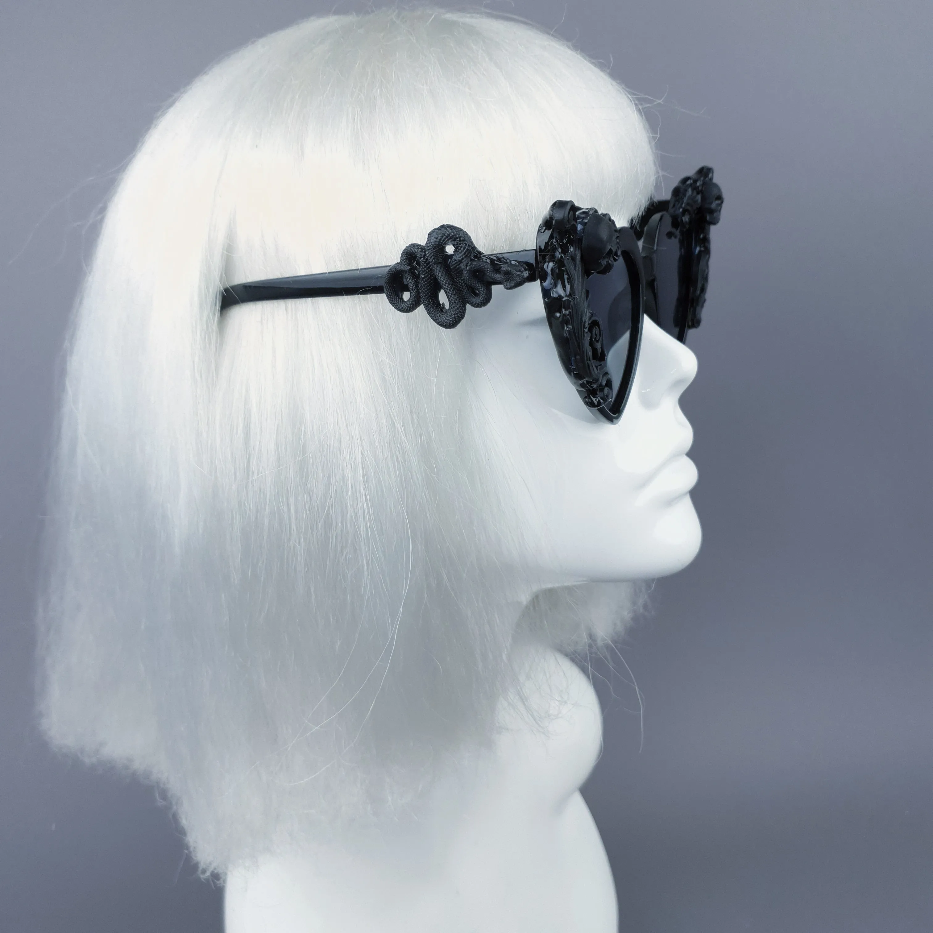 "Heart Breaker" Black Filigree Skull Heart Shaped Sunglasses