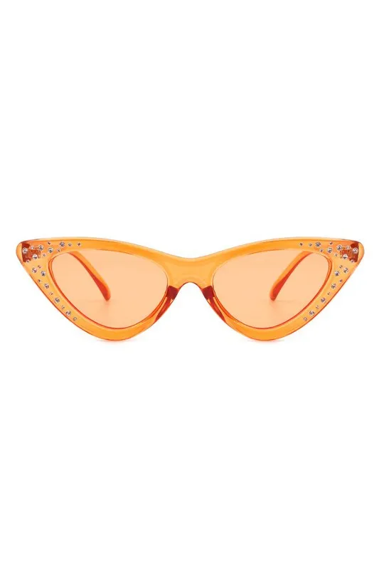 Rhinestone Cat Eye Sunglasses - Translucent Orange