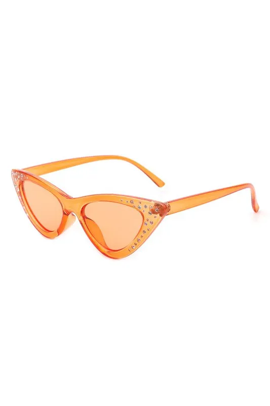 Rhinestone Cat Eye Sunglasses - Translucent Orange