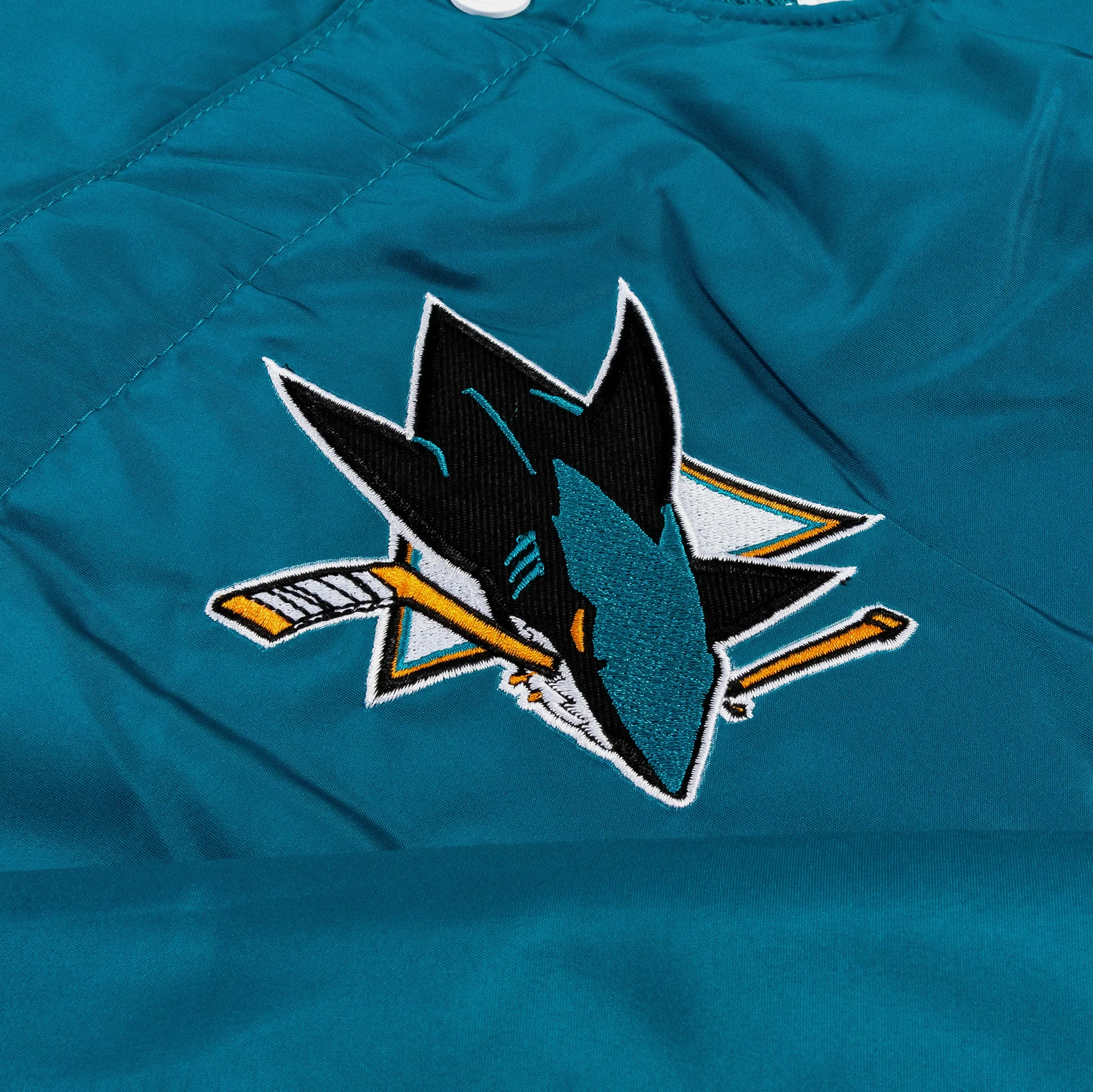 San Jose Sharks Reversible Letterman Mens Jacket (Teal/White)